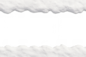 Winter snow accumulating on top and bottom forming frame border with transparent background for seasonal design