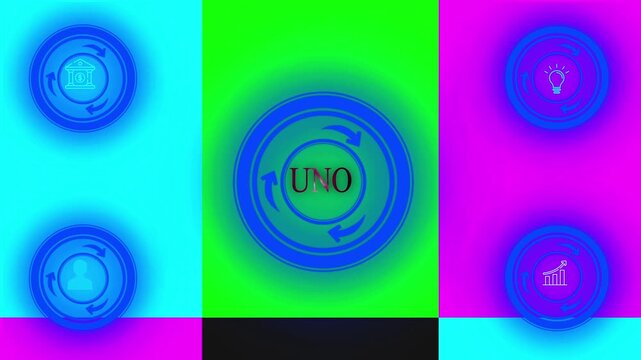 Digital UMO Network Technology Icons.Digital Tech Innovation and Startup Growth Strategies for Brainstorming, Collaboration, Partnership Success, Finance, AI Intelligence, and Futuristic Development i