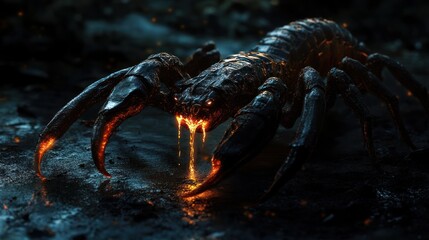 Terrifying Lava Scorpion Emerging from the Darkness with Glowing Claws