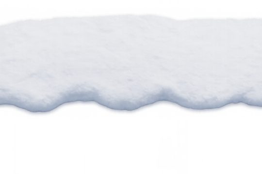 Winter snowdrift design element with fresh white powder forming a wavy border on a transparent background