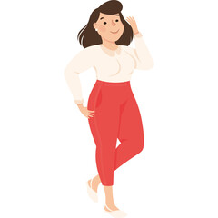 Smiling Woman Wearing Red Pants and White Blouse Standing Confidently Against Transparent Background Ideal for Business and Lifestyle Content