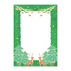 Christmas Frame Background with Reindeer and Winter Pine Trees – Cute Festive Border