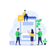 Dynamic team developing user interface design with modern laptops and digital tools, collaborative effort for innovative website and app creation