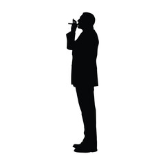 Silhouette illustration of a man in a suit smoking a cigar, viewed from the side profile. Conveys themes of business, boss, power, wealth, mafia, classic style, luxury, or bad habits.