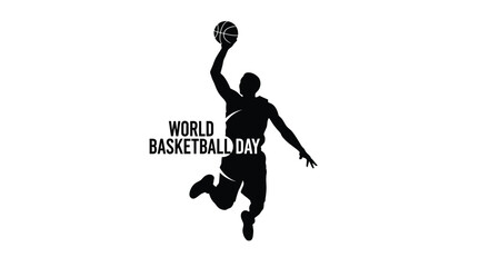 Silhouette of a basketball player leaping with the ball celebrating world basketball day