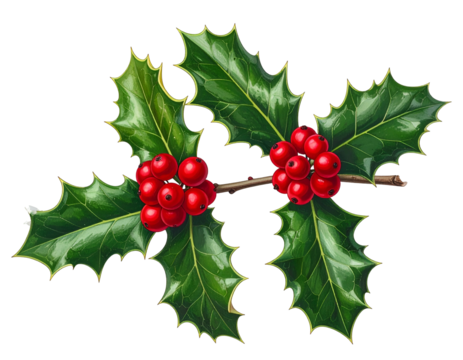 Festive green leaves and bright red berries