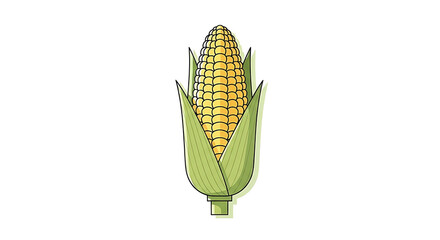 Illustration of a Corn Cob with Green Husk on White Background