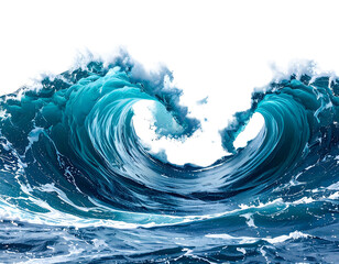 Powerful blue ocean wave cresting and breaking