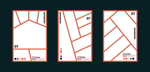 Seven frame comic arrangement for moodboard design featuring a color palette in 2:3 aspect ratio © Zeronineee