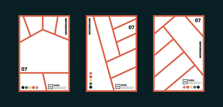 Seven frame comic arrangement for moodboard design featuring a color palette in 2:3 aspect ratio