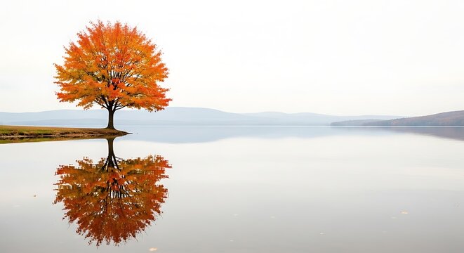Autumn Reflections Vibrant Tree Mirroring in Serene Waterscape