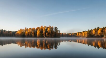 Serene Autumn Lake Reflection on a Clear Morning