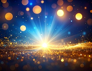 Radiant Blue and Golden Light Burst with Sparkling Glow and Festive Celebration Atmosphere