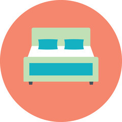 Light Green Bed With Teal Pillows And Teal Base Board Sitting Inside A Coral Circle Background With A Transparent Background