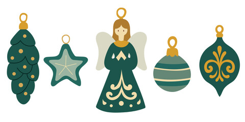 Green set of Christmas toy with angel.