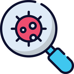 Magnifying Glass Focusing on a Red Biological Microorganism with Blue Handle on Transparent Background