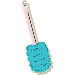 Soft Textured Bath Sponge With A Long Pink Handle And A Blue Wavy Surface On A Transparent Background Representing Hygiene And Cleaning Tools