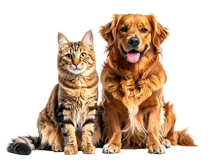 Cat and dog friends posing together on black background