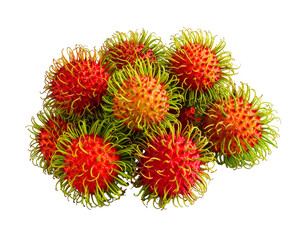 Cluster of spiky red and green tropical fruits