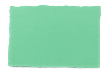 Blank mint green ripped paper sheet with textured surface and torn edges, having a transparent background