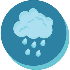 Light Blue Cloud Dropping Raindrops Isolated on Circular Blue Background with Shadow Effect Minimalist Weather Icon