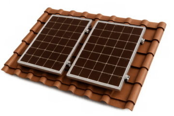 Solar panels on a red tile roof generating clean energy for a sustainable future, transparent background