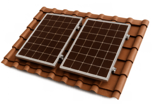Solar panels on a red tile roof generating clean energy for a sustainable future, transparent background