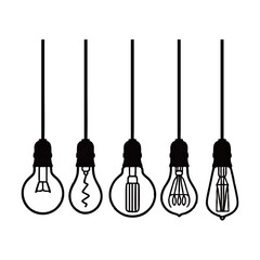Naklejka premium black and white vector icons of a classic incandescent light bulb, symbolizing ideas, innovation, creativity, electricity, energy, solution, and power concepts.