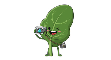 Obraz premium A Cheerful Leaf Character Taking Pictures with a Classic Digital Camera
