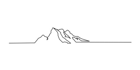 One continuous line drawing of a mountain landscape, Mountains. Continuous line drawing of a Mountain, Iceberg Continuous Line Icon.