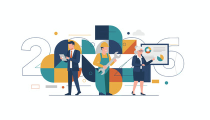 Business industry and management professionals planning for 2025 future strategy