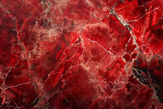 Photo of Crimson red marble pattern with white veins. Background texture for backdrops or mapping