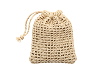 Natural fiber drawstring pouch for eco-friendly product storage isolated on transparent background