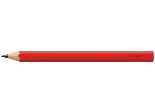 Red sharpened wooden pencil for drawing, writing, and education isolated on transparent background