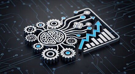 Perspective view of 3D AI-powered predictive analytics icon for industry