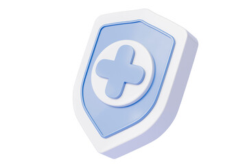 3d medical shield with cross icon. health protection concept. Minimal cartoon health shield insurance for app ui. isolated on white background. 3d render.