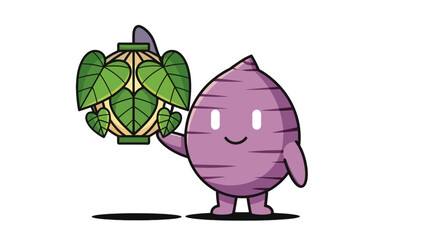 A Friendly Purple Root Character Holds A Decorative Lantern Illuminated By Green Leaves