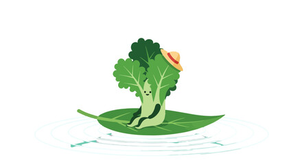 Fototapeta premium A Friendly Vegetable Character Relaxing on a Leaf Surrounded by Ripples