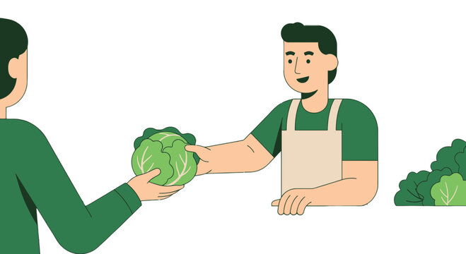 A Healthy Transaction: Buying Fresh Cabbage from a Friendly Green Grocer