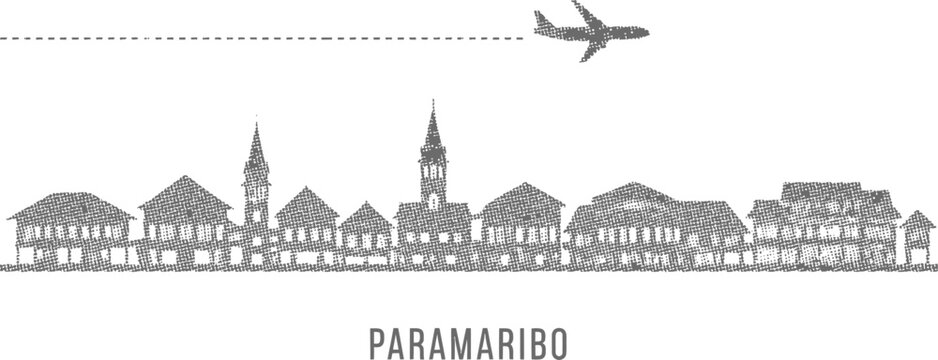 Paramaribo Skyline with Airplane Travel Concept