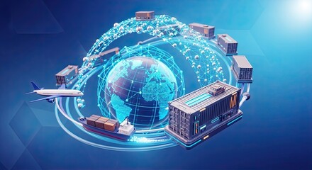 Perspective view of 3D AI-powered cross-border shipping solution icon