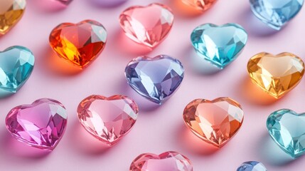 Fototapeta premium Colorful hearts on a pink background. Possible use Valentine's Day card design, social media post, or advertising