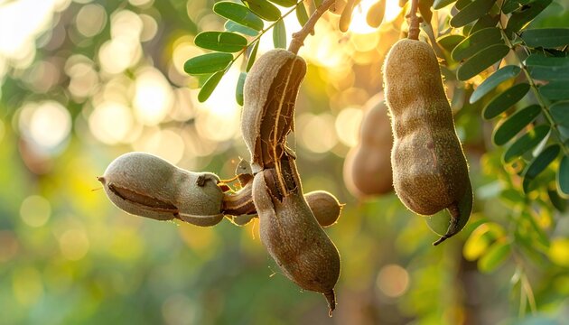 Tamarind fruits on tree.
