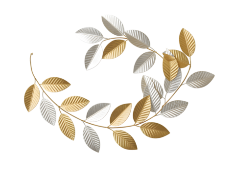 Elegant gold and silver metallic leaves branch decoration on black, perfect for luxurious Christmas festive banners, holiday designs, and sophisticated event invitations. Seasonal decor. - Powered by Adobe