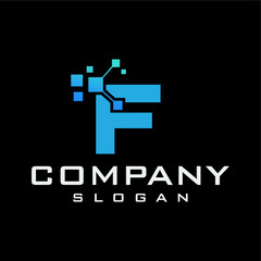 Obraz premium Letter F Logo with Digital Pixels and Connection Lines Representing Technology and Innovation.
