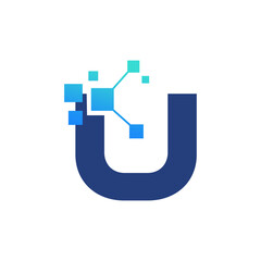 Letter U with Digital Connection, Modern Tech Logo Design, Innovation Symbol.