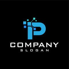 Obraz premium Modern Blue Digital Letter IP Logo Design.