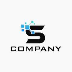 Modern letter S technology logo design concept with digital pixels.