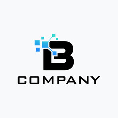 Modern Tech Logo Featuring Letter B with Digital Pixel Connection.