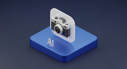 Perspective view of 3D AI photographer assistant icon with camera